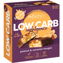 Photo of Noshu Peanut & Caramel Nougat Low Carb Indulgence Bars 5 Pack 160g