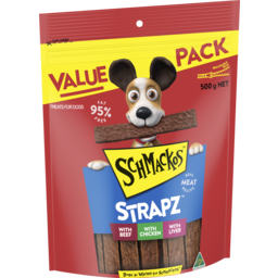 Photo of Schmackos Strapz Dog Treat Beef, Liver & Chicken 500gm Bag