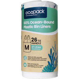 Photo of Ecopack 60% Ocean Plastic Bin Liners Medium 27l 26 Each 