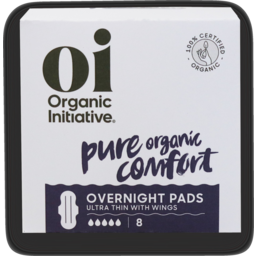 Photo of Organic Initiative Overnight Pads Ultra Thin With Wings 8 Pack