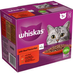Photo of Whiskas® 1+ Years Adult Wet Cat Food With Beef Favourites In Gravy Pouch 12x85g