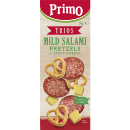 Photo of Primo Trios Mild Salami Pretzels & Tasty Cheese 4 Pack 50g