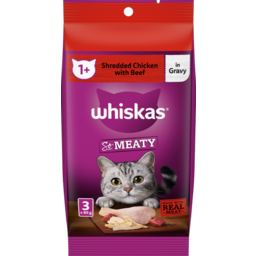 Photo of Whiskas Oh So Meaty Shredded Chicken with Beef in Gravy, 3 x 85g