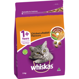 Photo of Whiskas 1+ Years Adult Dry Cat Food Chicken & Rabbit Flavours Bag 3kg