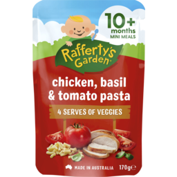Photo of Raffertys Garden Chicken Basil & Tomato Pasta 4 Serves Of Veggies Mini Meals Baby Food 10+ Months