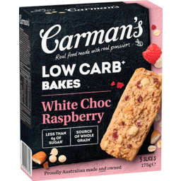 Photo of Carmans Low Carb White Choc Raspberry Bakes 5 Pack 175g