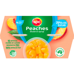 Photo of Spc 25% Less Sugar Diced Peaches 4 Pack 120g