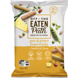 Photo of Off The Eaten Path Cheddar & Chives Pea & Pinto Bean Veggie Sticks 100g 100g