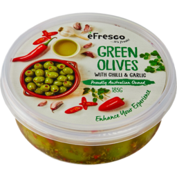 Photo of E Fresco Green Olives With Chilli & Garlic 185g