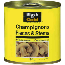 Photo of Black & Gold Champignons Pieces and Stems 184g
