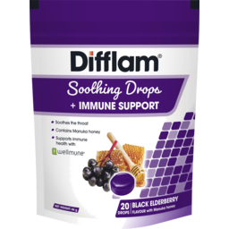 Photo of Difflam Soothing Throat Drops + Immune Support Black Elderberry Flavour 20 Drops 20