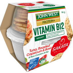 Photo of John West Protein Plus Tuna Dip With Rice Crackers Vitamin B12 Roasted Capsicum & Basil 94g