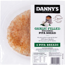 Photo of Danny's Pita Bread Wholemeal Garlic Filled 4 Pack