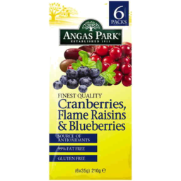 Photo of Angas Park Cranberries Flame Raisins & Blueberries 6pk 210gm