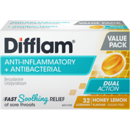 Photo of Difflam Dual Action Honey & Lemon Anti Inflammatory + Antibacterial Lozenges 32 Pack