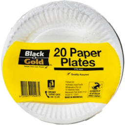 Photo of Black & Gold Paper Plates U/C 180mm 20pk