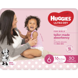 Photo of Huggies Ultra Dry Nappies For Girls & Over Size 6 30 Pack