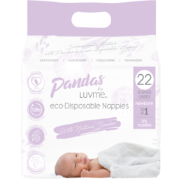 Photo of Pandas by Luvme ECO Disposable BAMBOO Nappies NEWBORN 0-3kg 22's