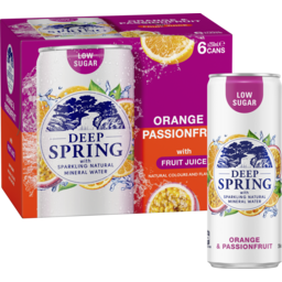 Photo of Deep Spring Natural Mineral Water Orange & Passionfruit 6 X 250ml Multipack Mini Cans 6.0x250ml