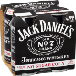 Photo of Jack Daniel's Tennessee Whiskey & No Sugar Cola Cans 4x375ml