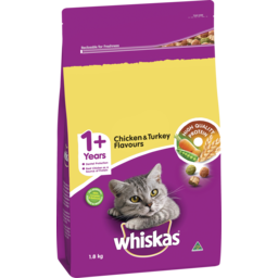 Photo of Whiskas 1+ Dry Cat Food Chicken & Turkey Flavours 1.8kg Bag 1.8kg