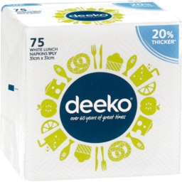 Photo of Deeko 1 Ply Extra Thick White Lunch Napkins 75 Pack 