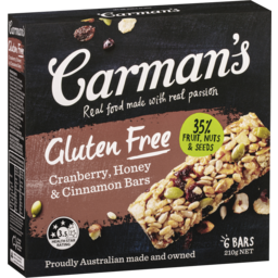 Photo of Carman's Gluten Free Cranberry, Honey & Cinnamon Bars 6x35g