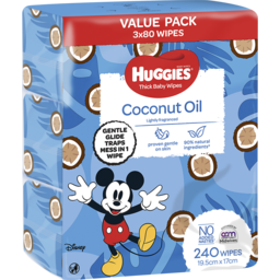 Photo of Baby Wipes, Huggies Thick Coconut Oil 3 x 80-pack