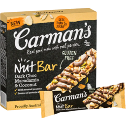Photo of Carman's Nut Bar Dark Chocolate Coconut & Macadamia 160gm 5 pack