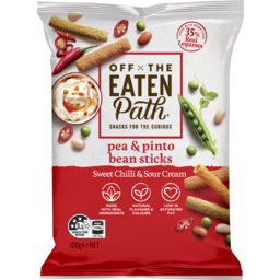 Photo of Off The Eaten Path Sweet Chilli & Sour Cream Pea & Pinto Bean Sticks 100g