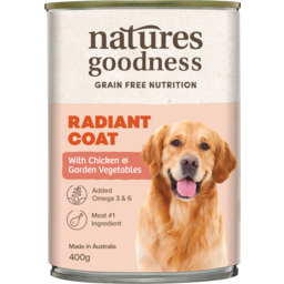 Photo of Natures Goodness Grain Free Adult Wet Dog Food Radiant Coat With Chicken And Garden Vegetables 400gm