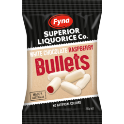 Photo of Fyna Raspberry Licorice Bullets Dipped In White Chocolate 230g