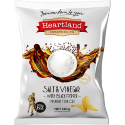 Photo of Heartland Potato Chips Premium Thin Cut Salt & Vinegar with Black Pepper 140g