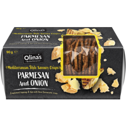 Photo of Olina's Bakehouse Mediterranean Style Savoury Crisps Parmesan And Onion 90g