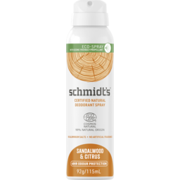 Photo of Schmidt's Certified Natural Aerosol Deodorant Spray Sandalwood & Citrus 48h Odour Protection 115 Ml