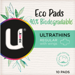 Photo of U By Kotex Eco Pads Ultrathins Regular With Wings 90% Biodegradable 10 Pack
