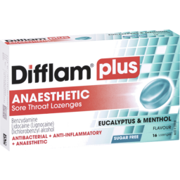 Photo of Difflam Plus Anaesthetic Sore Throat Lozenges Eucalyptus & Menthol Flavour 16