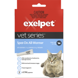 Photo of Exelpet Exelpet Vet Series Spot-On All-Wormer For Cats 2.5- 2 X 0.7ml 5kg