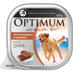 Photo of Optimum™ Adult Grain Free Formulation With Real Kangaroo & Vegetables Wet Dog Food Tray 100g
