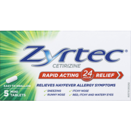 Photo of Zyrtec Hayfever Allergy Symptom Relief Easy To Swallow Mini Tablets 10mg 5 Pack
