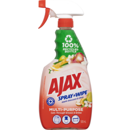 Photo of Ajax Spray N' Wipe Multi-Purpose Cleaner Trigger, Antibacterial Disinfectant, 500ml, Apple Blossom & Citrus Surface Spray, Household Grade 500ml