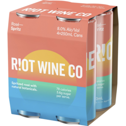 Photo of Riot Wine Co Rosé Spritz 8.0% 4 X 250ml Can 4.0x250ml