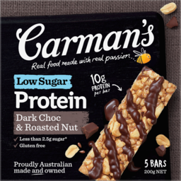 Photo of Carmans Dark Choc & Roasted Nut Low Sugar Protein Bars 5 Pack 200g