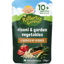 Photo of Raffertys Garden Risoni & Garden Vegetables 5 Serves Of Veggies Mini Meals Baby Food 10+ Months 170g