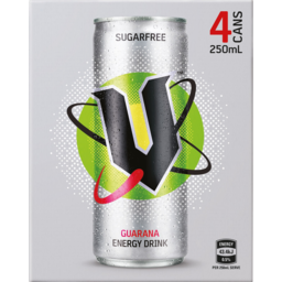 Photo of V Sugar Free Guarana Energy Drink Cans 4x250ml