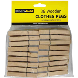 Photo of Black & Gold Wooden Clothes Pegs 36pk