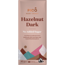 Photo of Pico Organic Hazelnut Dark No Added Sugar Chocolate Block 40g
