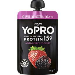 Photo of Danone Yopro High Protein Mixed Berries Greek Yoghurt Pouch 150g