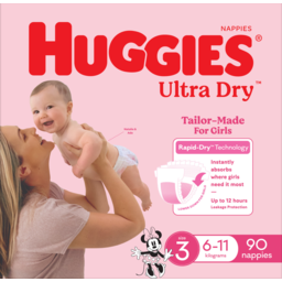 Photo of Huggies Ultra Dry Nappies For Girls 6-11kg Size 3 90 Pack