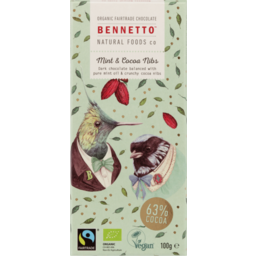 Photo of Bennetto Dark Chocolate Mint & Cocoa Nibs 63% Cocoa 100g